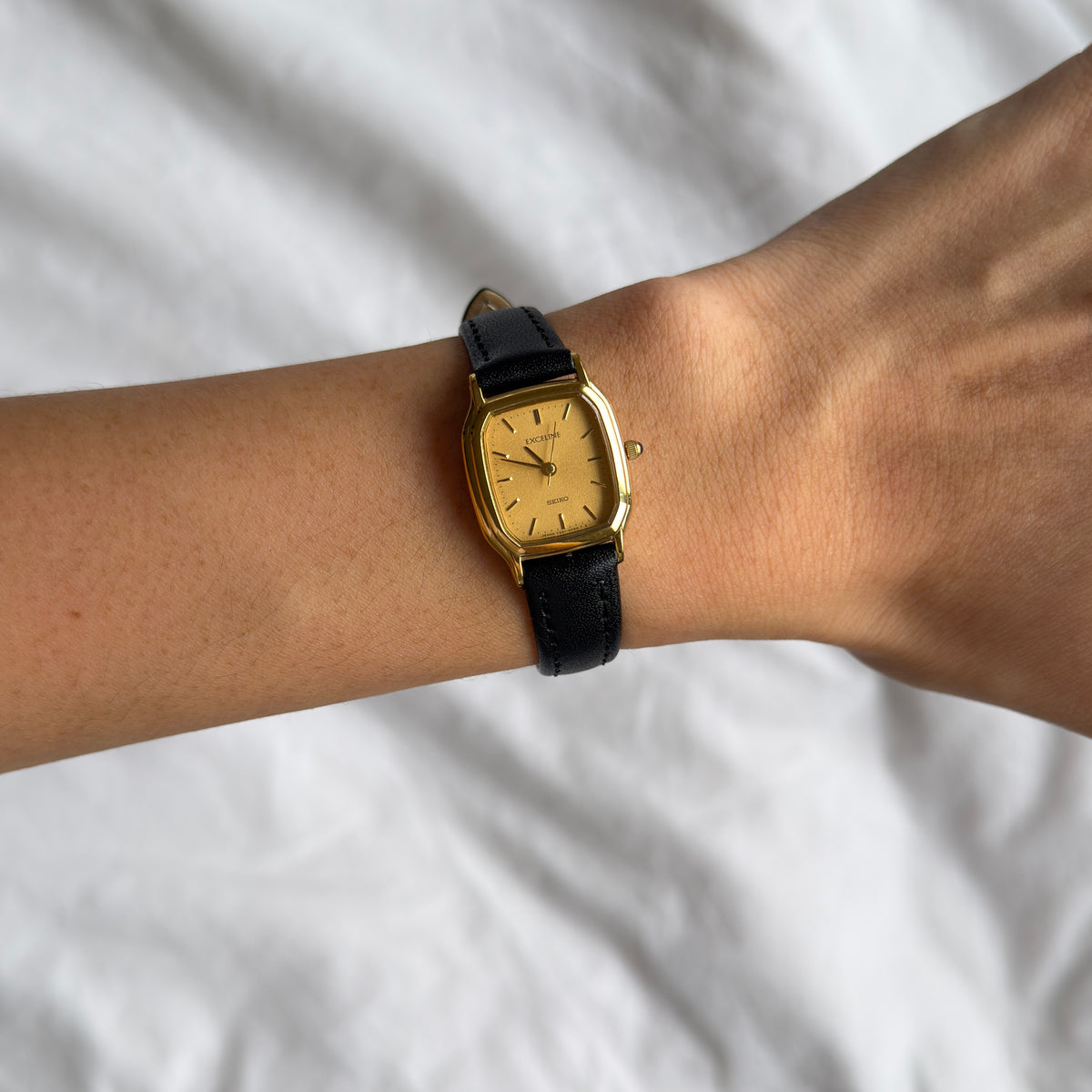 90s Seiko Exceline Gold Rectangular Leather Watch