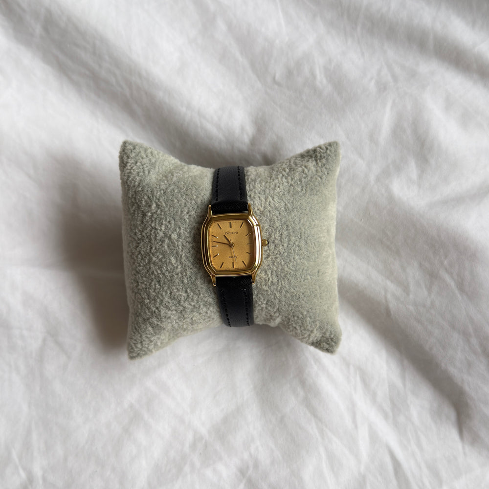 90s Seiko Exceline Gold Rectangular Leather Watch