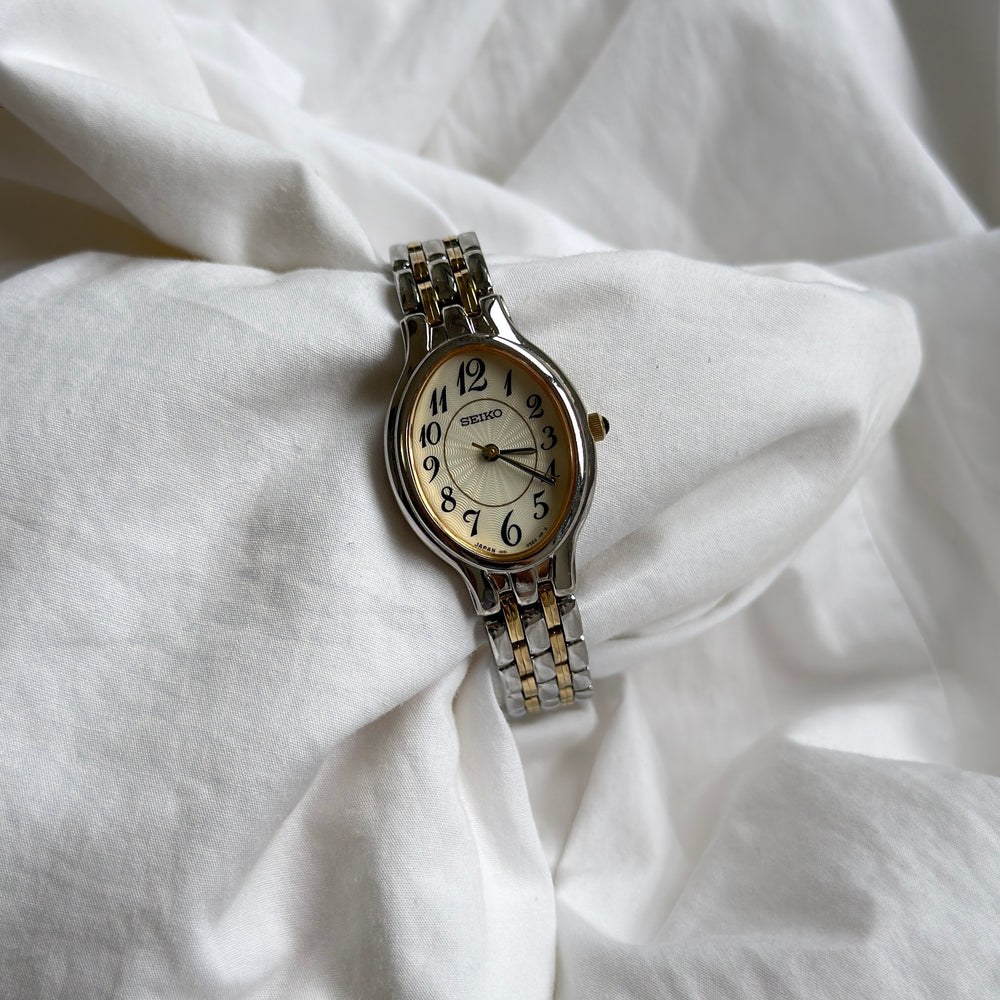 90s Seiko Guilloché Duotone Oval Watch