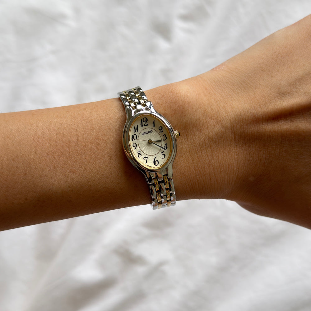 90s Seiko Guilloché Duotone Oval Watch