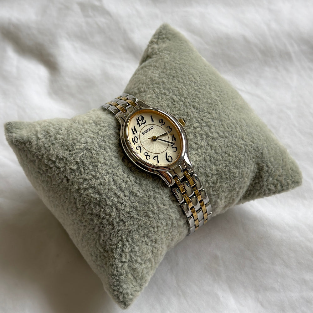 90s Seiko Guilloché Duotone Oval Watch