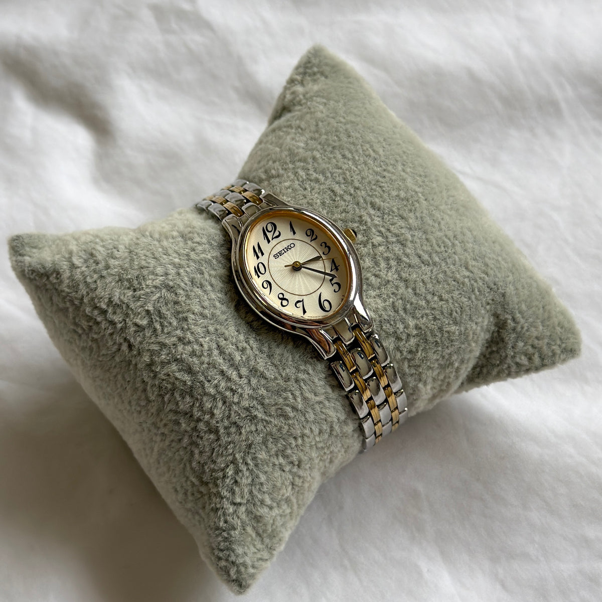 90s Seiko Guilloché Duotone Oval Watch