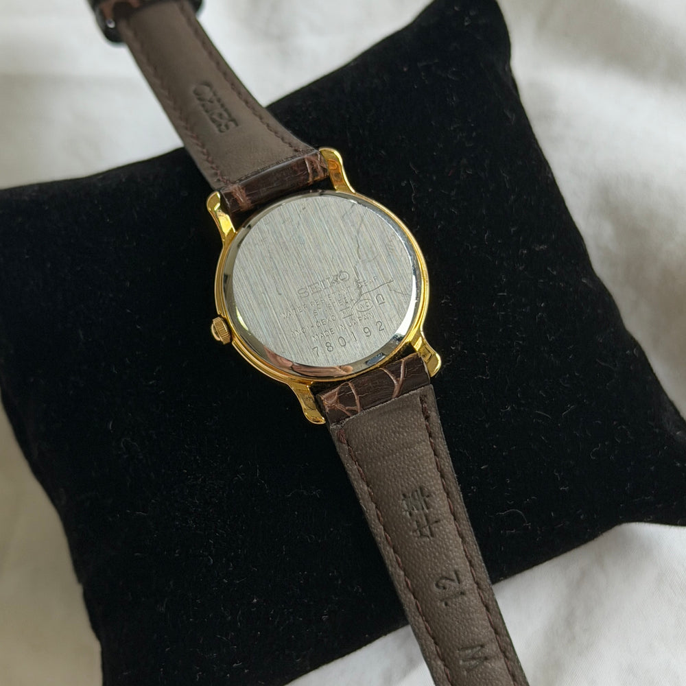 90s Seiko Gold Round Leather Watch