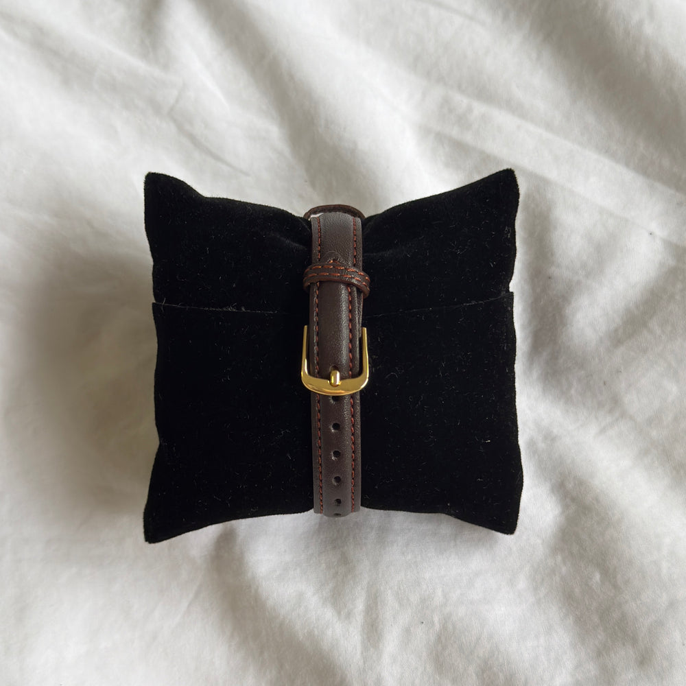 90s Seiko Spirit Gold Rectangular Brown Leather Watch