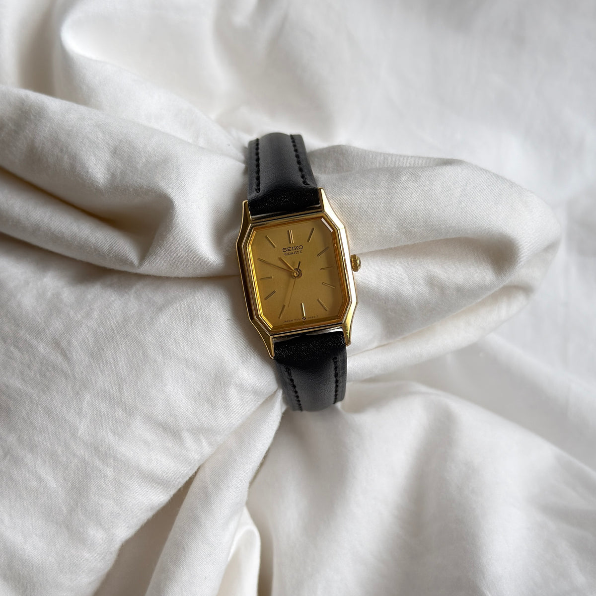 90s Seiko Gold Octagonal Leather Watch