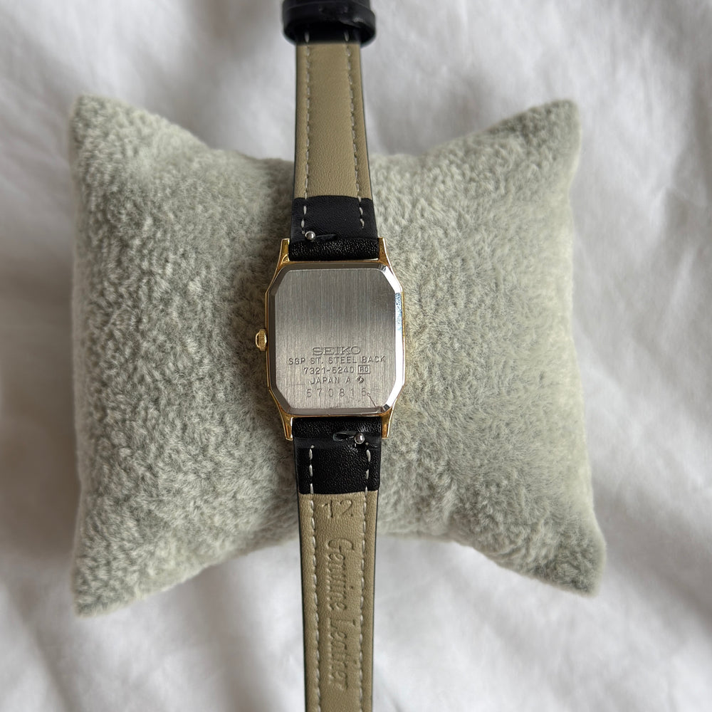 90s Seiko Gold Octagonal Leather Watch