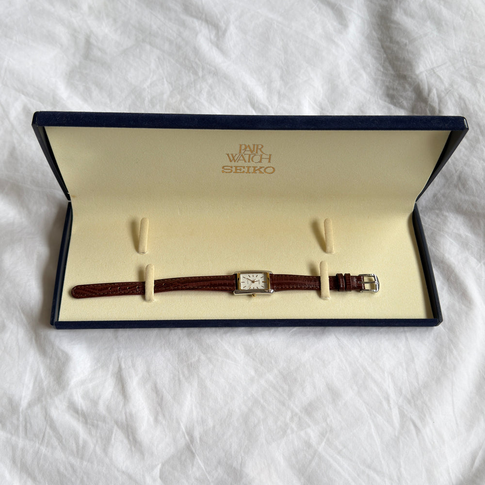 90s Seiko Lucent Duotone Tank Leather Watch