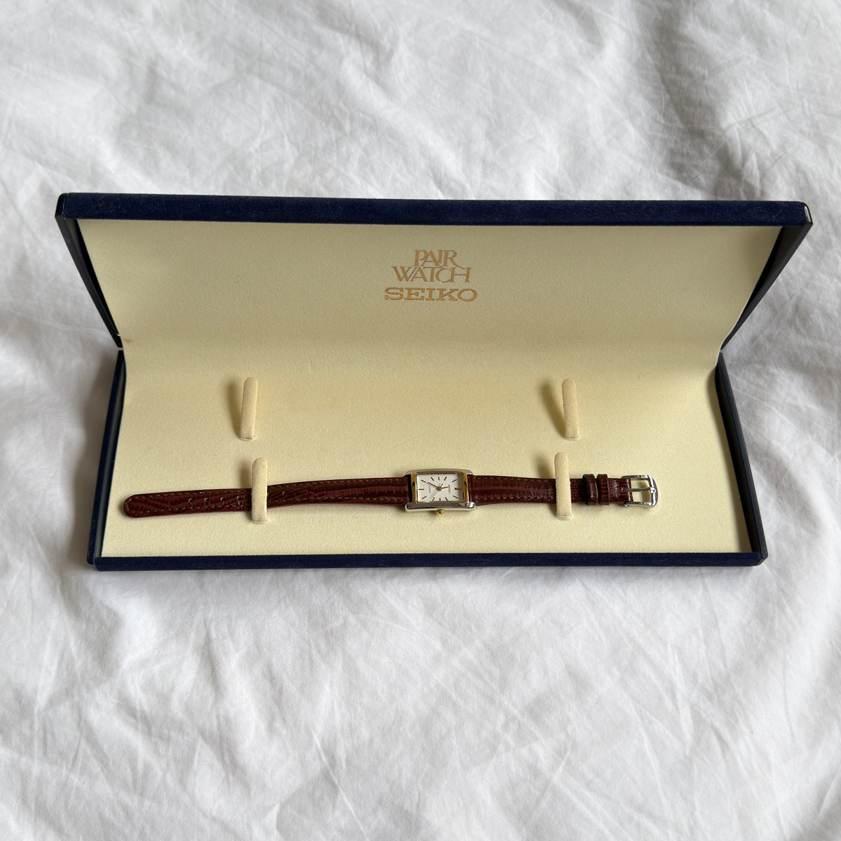 90s Seiko Lucent Duotone Tank Leather Watch