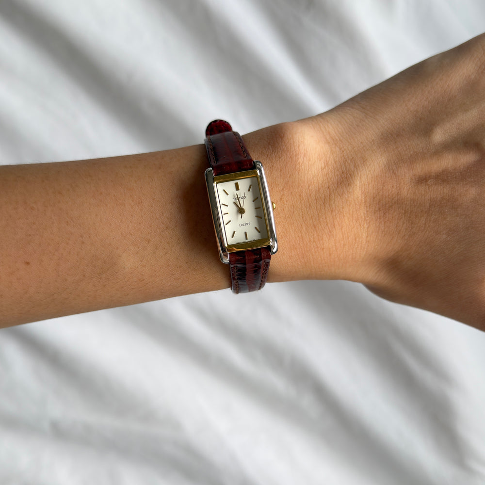 90s Seiko Lucent Duotone Tank Leather Watch