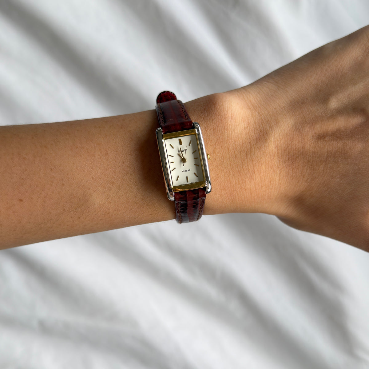 90s Seiko Lucent Duotone Tank Leather Watch
