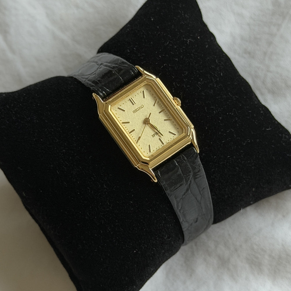 90s Seiko Spirit Gold Rectangular Leather Watch
