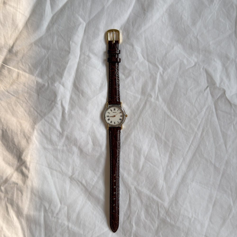 90s Seiko Duotone Round Burgundy Leather Watch