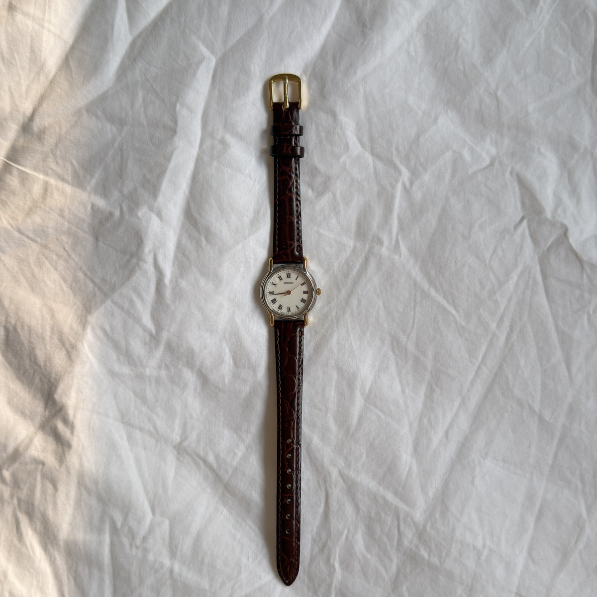 90s Seiko Duotone Round Burgundy Leather Watch