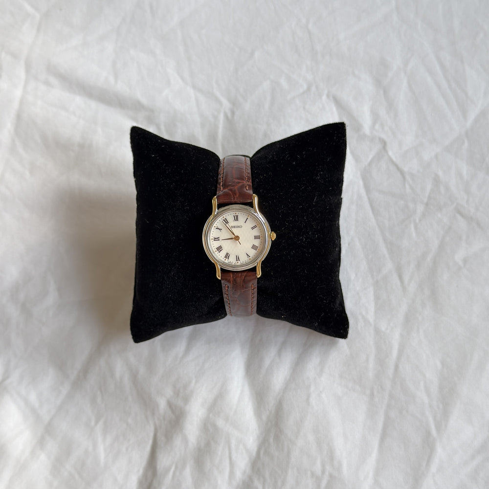 90s Seiko Duotone Round Burgundy Leather Watch