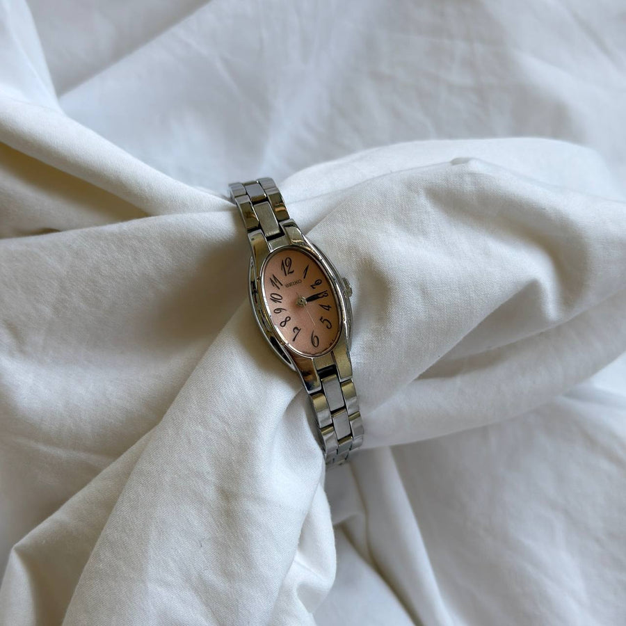 Seiko Silver Oval Pink Watch