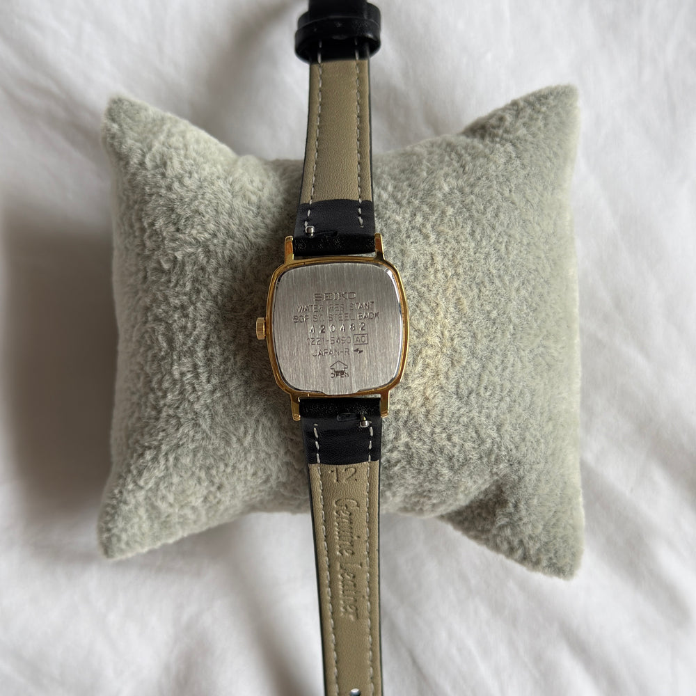 90s Seiko Gold Square Leather Watch