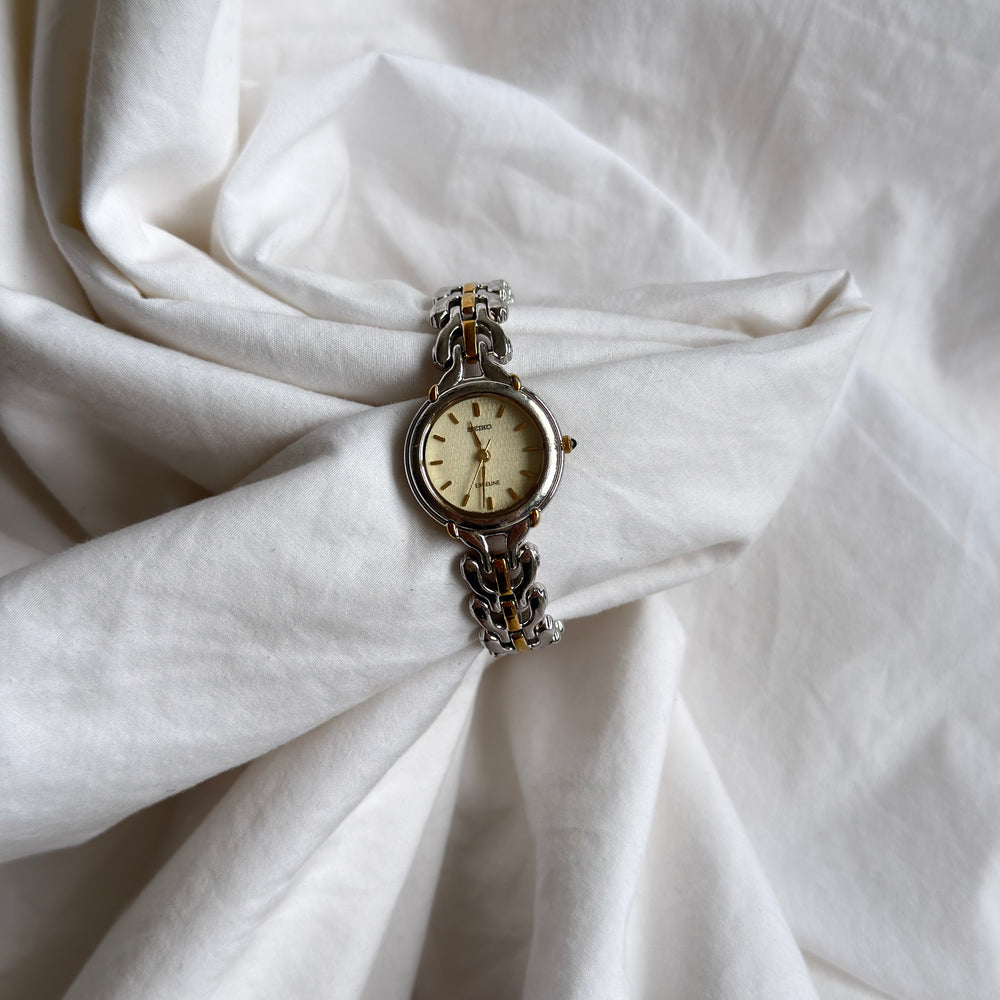 90s Seiko Exceline Duotone Round Herringbone Watch