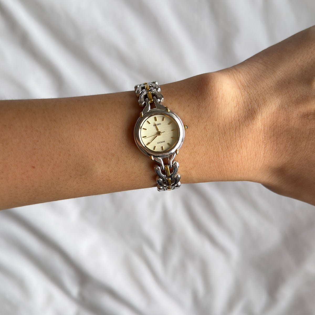 90s Seiko Exceline Duotone Round Herringbone Watch