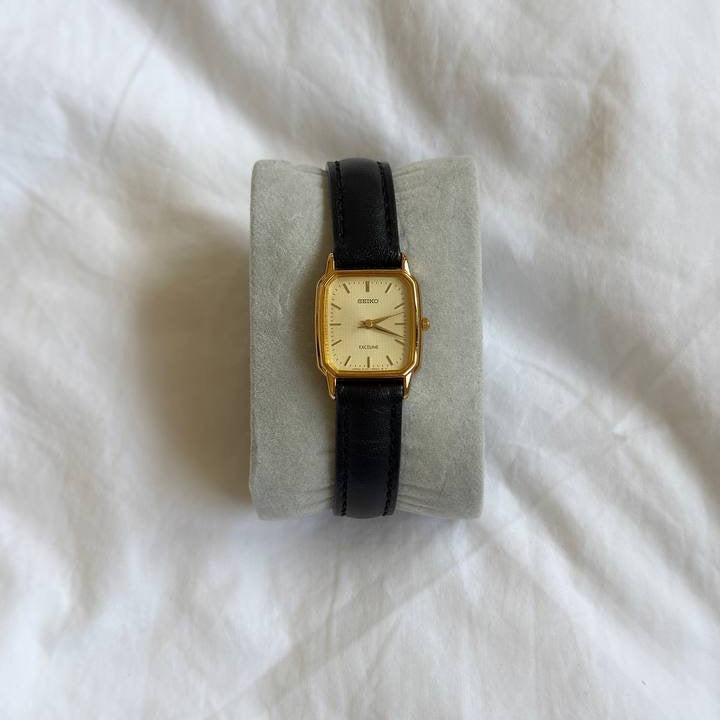 90s Seiko Exceline Gold Rectangle Leather Watch