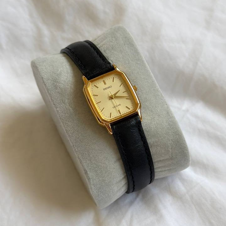 90s Seiko Exceline Gold Rectangle Leather Watch